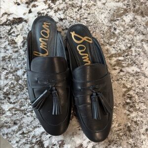 Sam Edelman Black Leather Tassel Mule Loafers